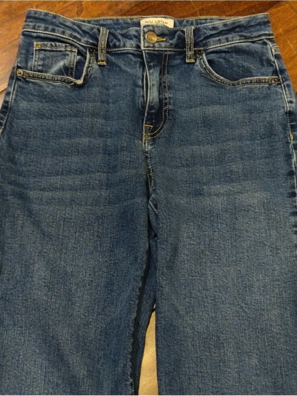 Nili Lotan Mid-Blue Wide-Leg Button-Side Jeans - Picture 4 of 7